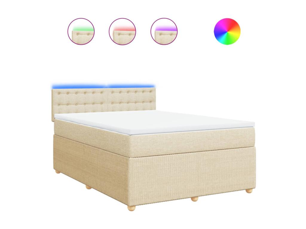 Cama box spring con colchón tela color crema 140x200 cm