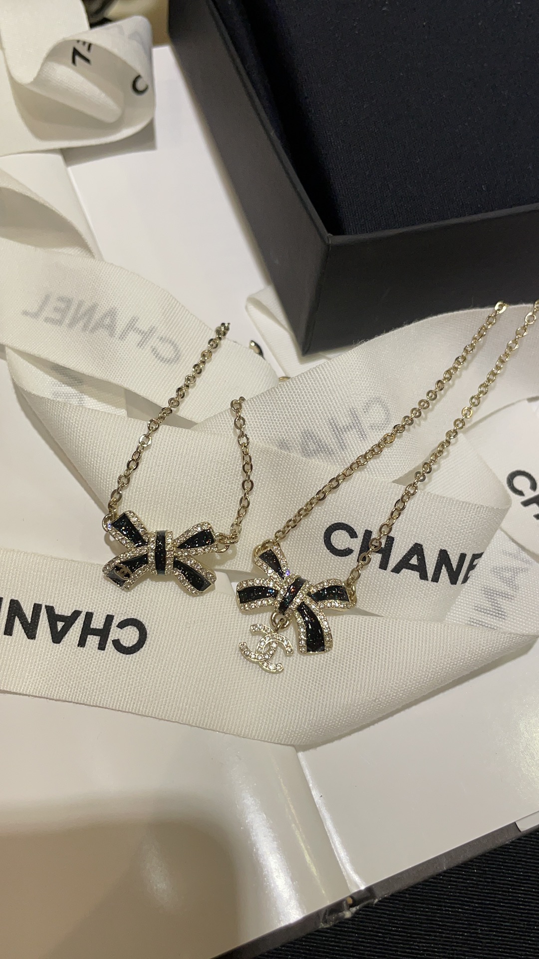 Chanel Black Bow CC Pendant Necklace and Bracelet - Original Replica Club