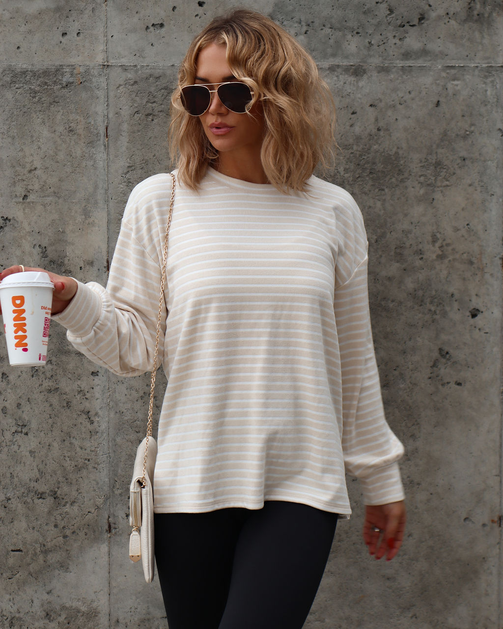 Boulder Stripe Long Sleeve Top - Beige - Se7enfashion