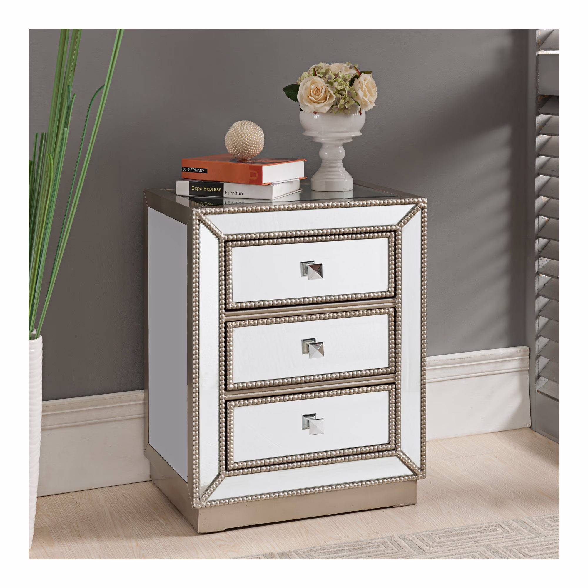 Coast to Coast Accents Modern Antique Silver Mirrored Rectangular Accent Table 20