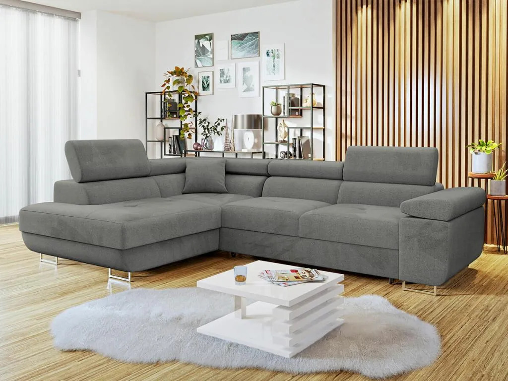Sofá rinconero Hogarmini S100 Gris Función de descanso Caja de ropa de cama 274x203cm 56865pzfo