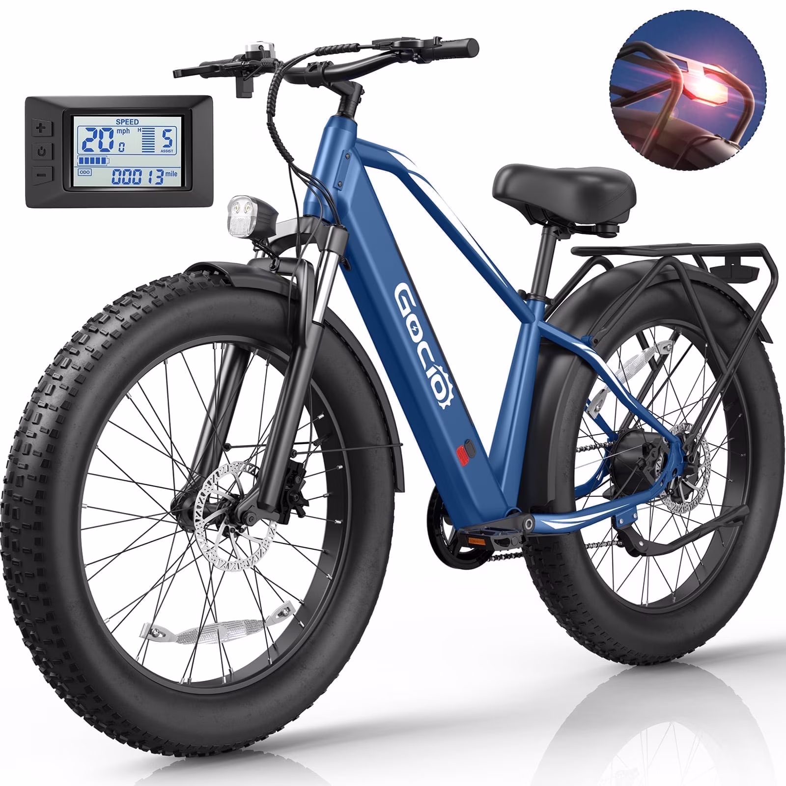 Gocio Electric Bike, 26"x4.0" Fat Tire E - Mountain Bike, Peak 1000W Motor, 28MPH 48V 15ah Battery Removable Ebike for Off Road, Sand, UL2849(Blue)