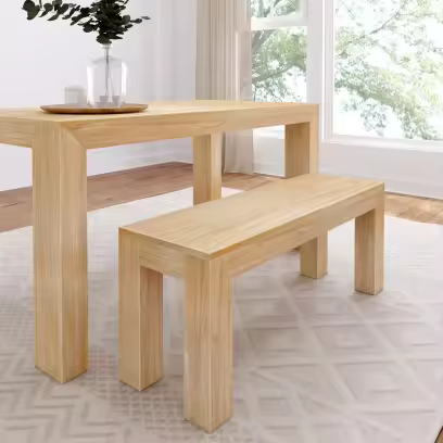 Plank+Beam Modern Dining Bench, Solid Wood Bench for Dining Table, 49", Blonde Wirebrush