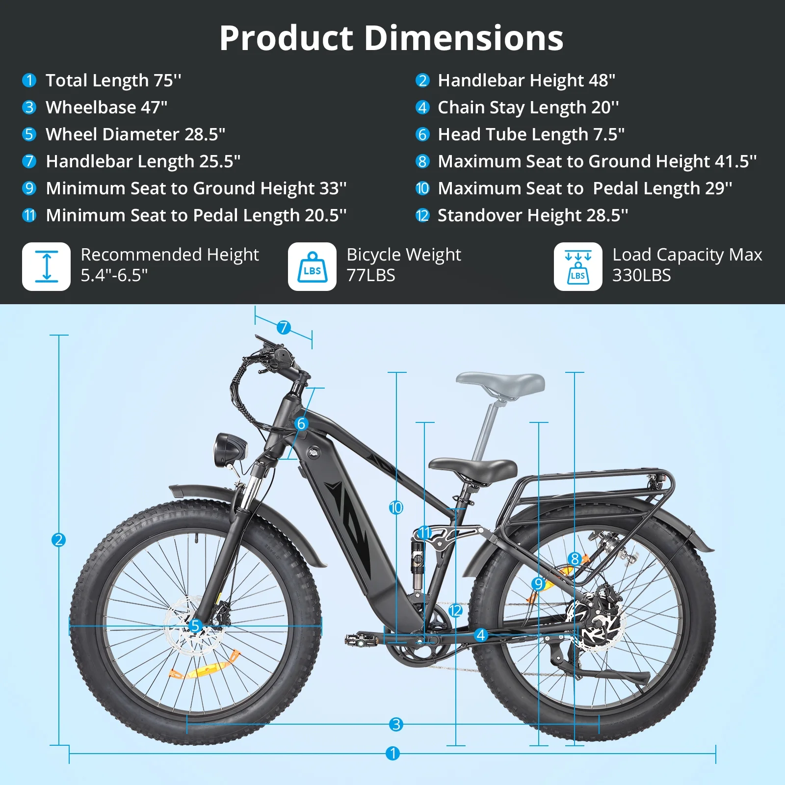 Electric Bike for Adults,1000W E Bikes for Men,26" Fat Tire Electric Bikes,48V 17.5AH Battery,28MPH,7 Speed&Dual Hydraulic Disc Brakes,LCD Screen,60Miles Range,Electric Mountain Bicycle - Image 8