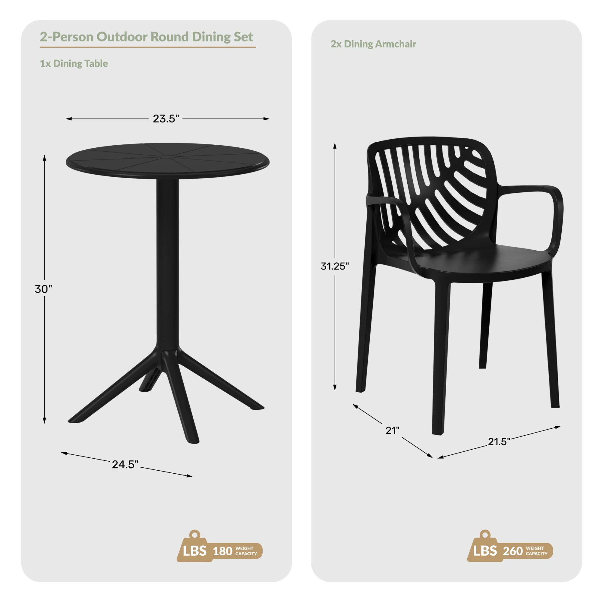 WestinTrends Playa 3-Piece Outdoor Resin Patio Bistro Table Set with Stackable Patio Dining Side Chairs For 2, Black - Image 6