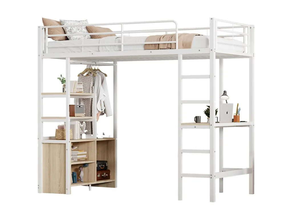 Cama altillo de metal 90x200 cm - con escritorio + tomas usb + barreras - Cosinor uvd3543403