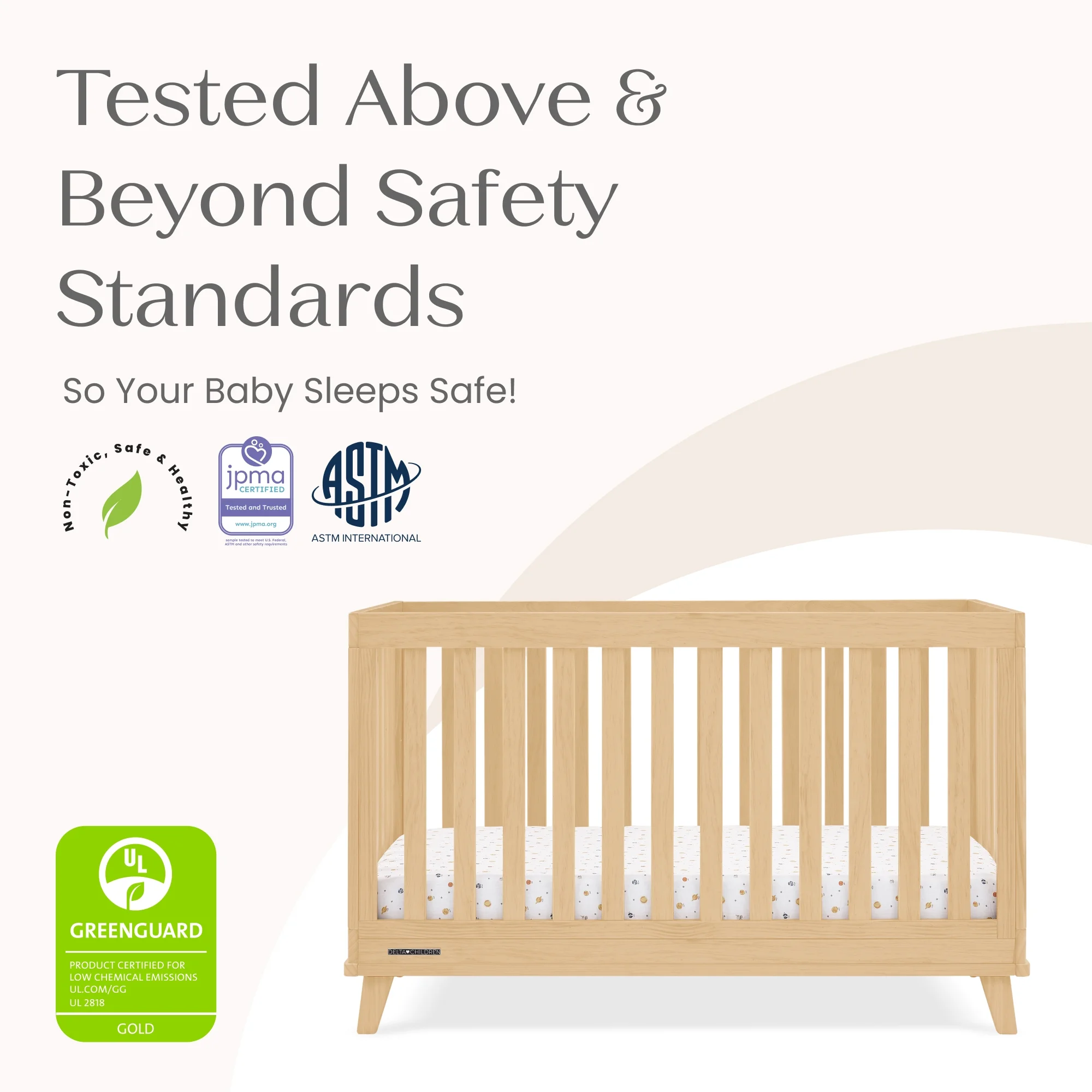 Delta Children Frankie 4-in-1 Convertible Crib - Greenguard Gold Certified, Black with Natural - Image 18