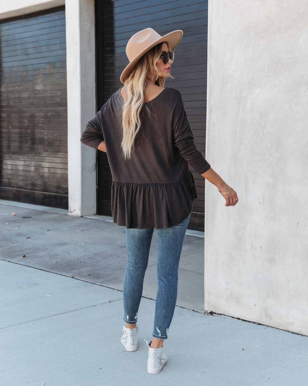 Be Playful Button Down Knit Peplum Top - Asphalt - SALE - Se7enfashion