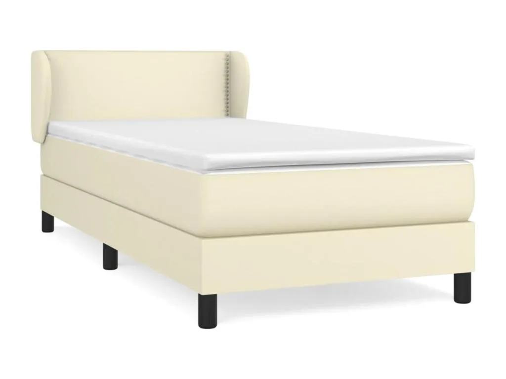 Cama box spring con colchón cuero sintético crema 100x200 cm buk3731487