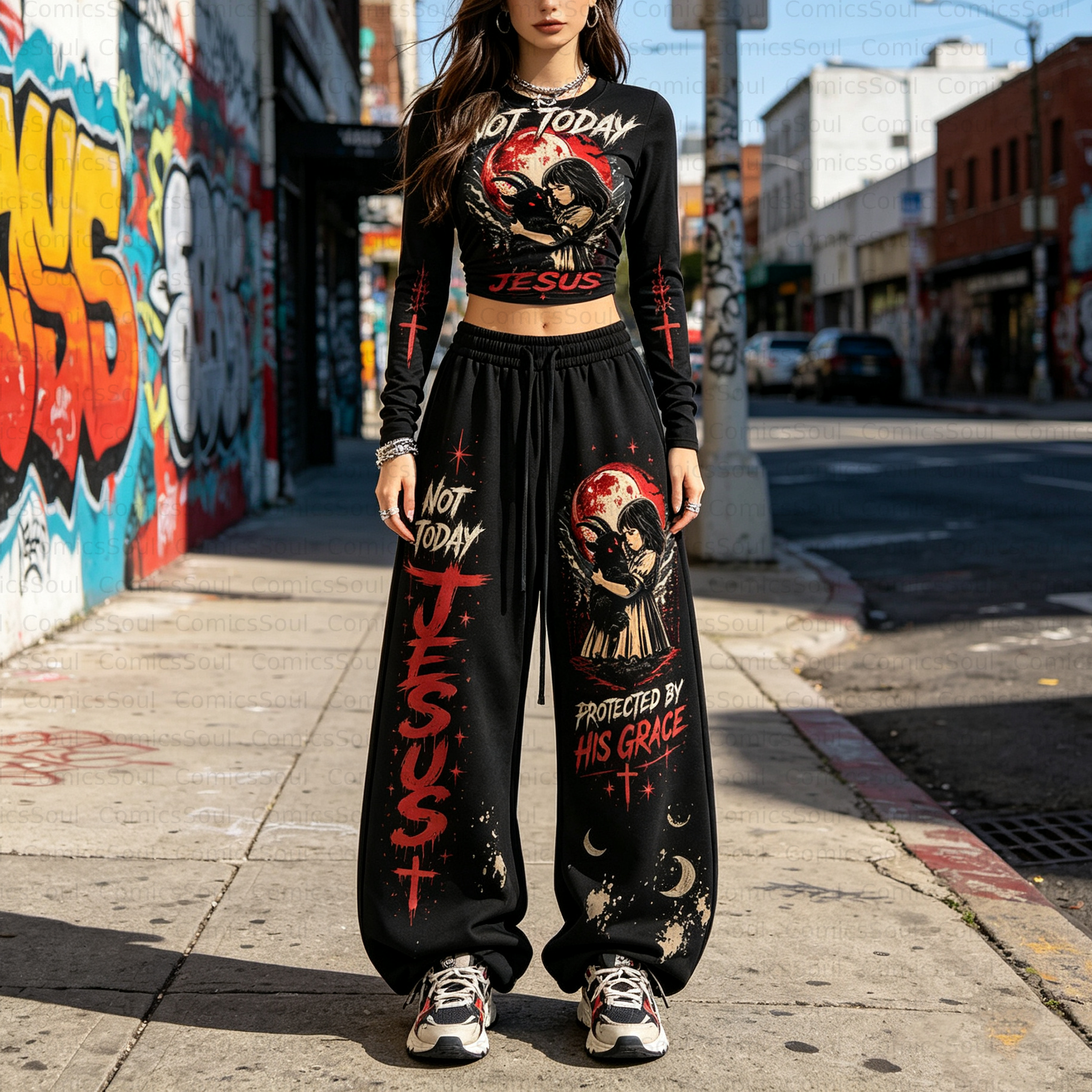 Jesus Series Long-Sleeve Top and Elastic Pants Set 3051030 TeeThreads Sustain the Scene with Custom Apparel
