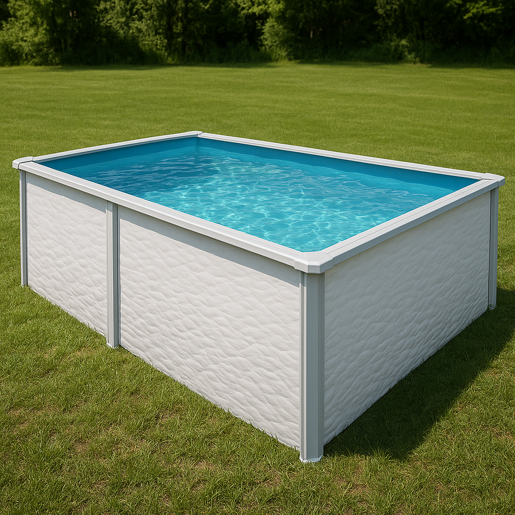 piscina tubular rectangular, piscina desmontable rectangular blanco granito, blanco granito, metal y PVC, jardín y exteriores, 732x366x132 cm