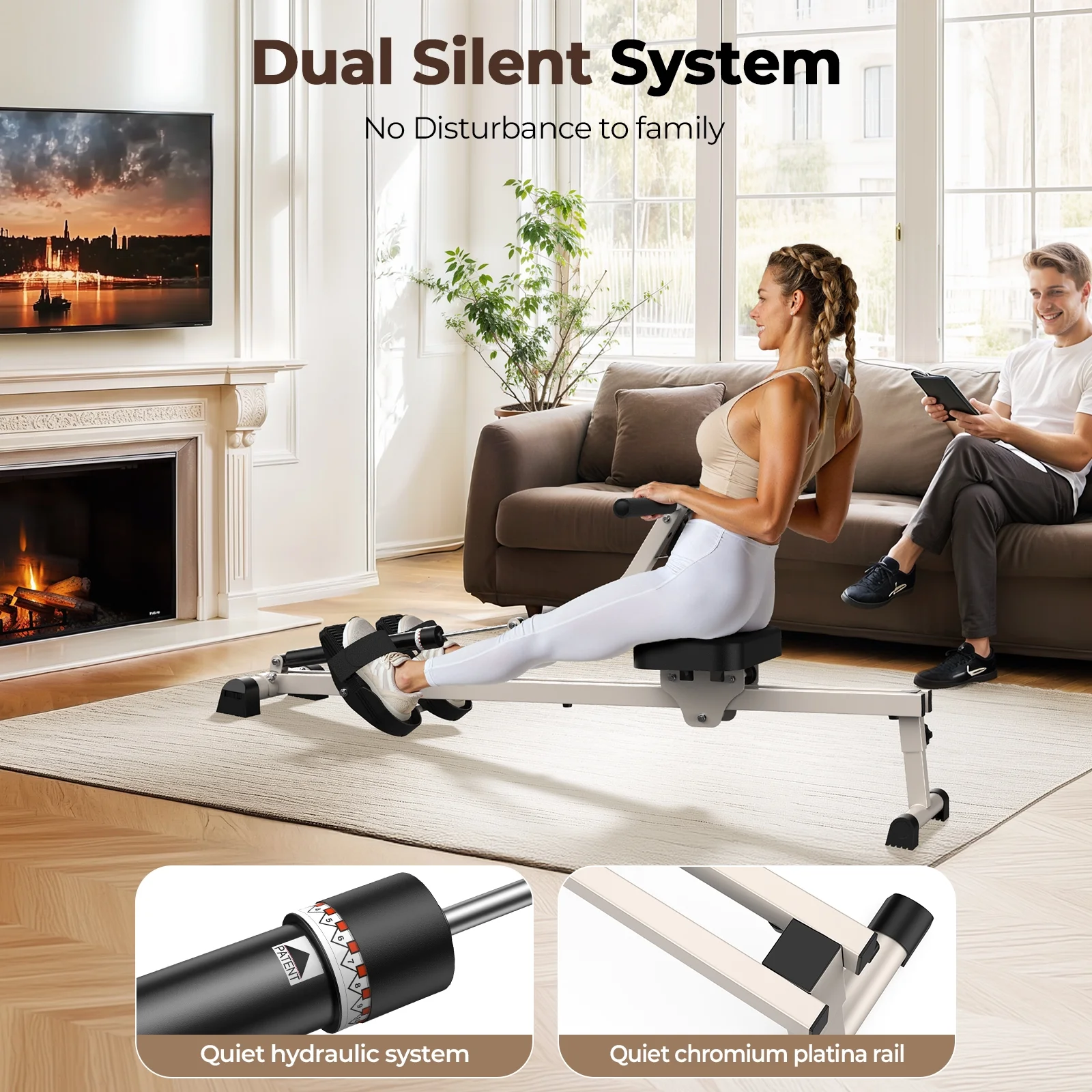 UPGO Rowing Machine Rower Exercise for Home Cardio Workouts, 12 Adjustable Resistance, Includes Digital Monitor and Comfortable Seat Cushion - Image 4