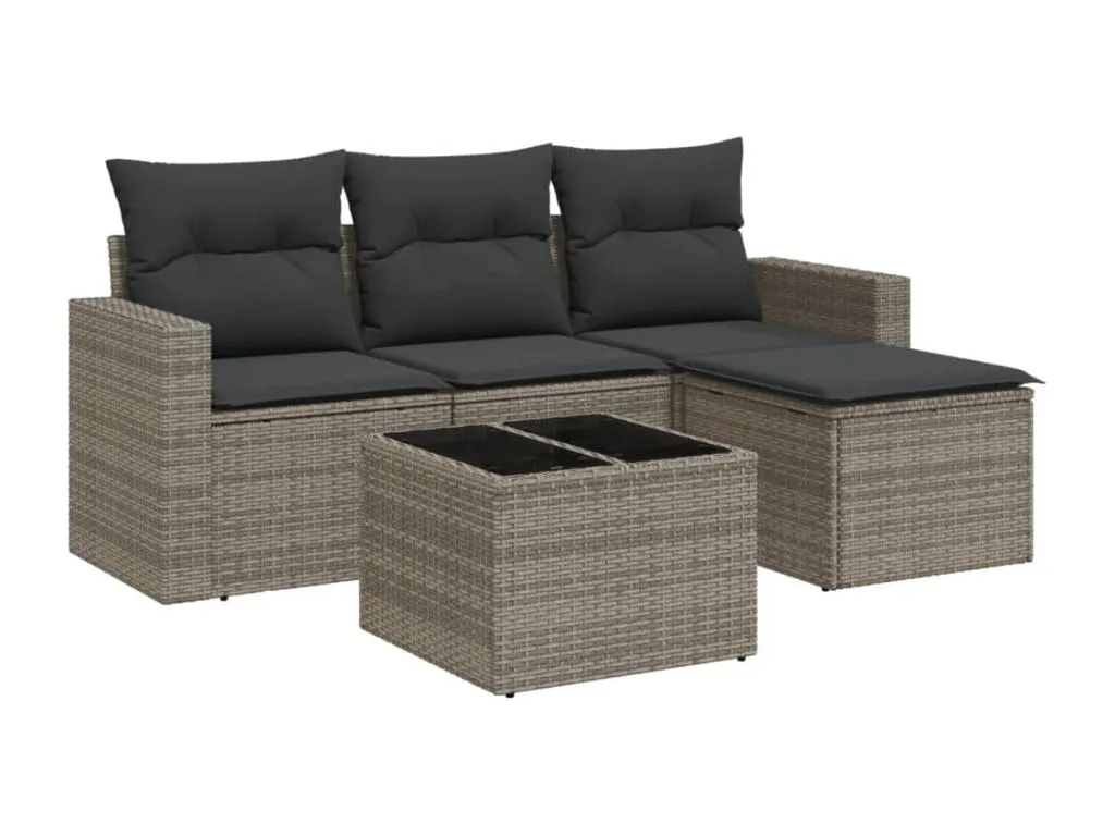 Acogedor Juego de Sofás para Jardín de 5 Piezas, ratán sintético gris con cojines.  YS8751254