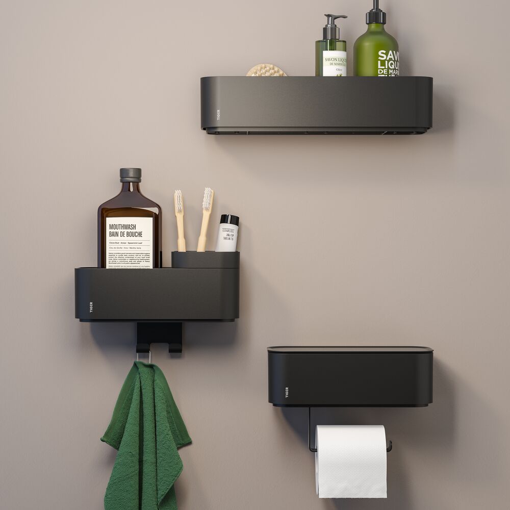 Tiger 2-Store Toiletrolhouder met Opbergbakje - Zwart