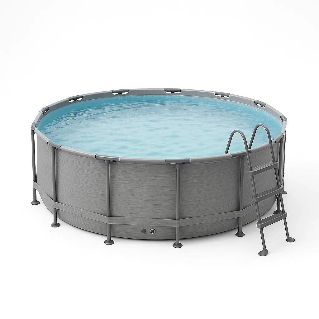 Piscina tubular redonda desmontable de acero 448x105 cm gris con filtro y escalera TnDcEFm293Ih