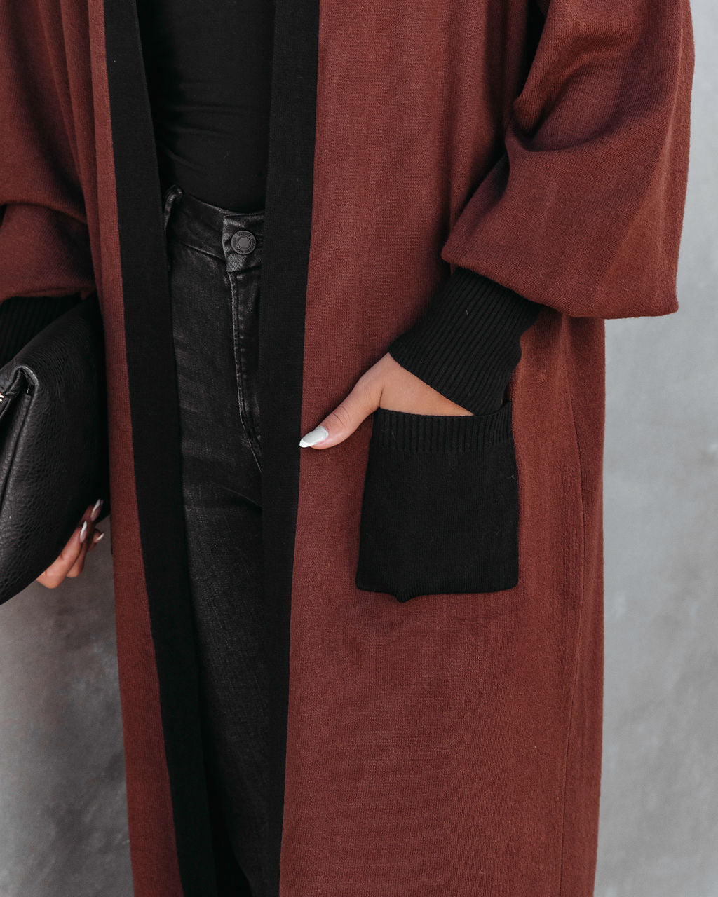 Weekend Errands Pocketed Duster Cardigan - Chocolate - Se7enfashion