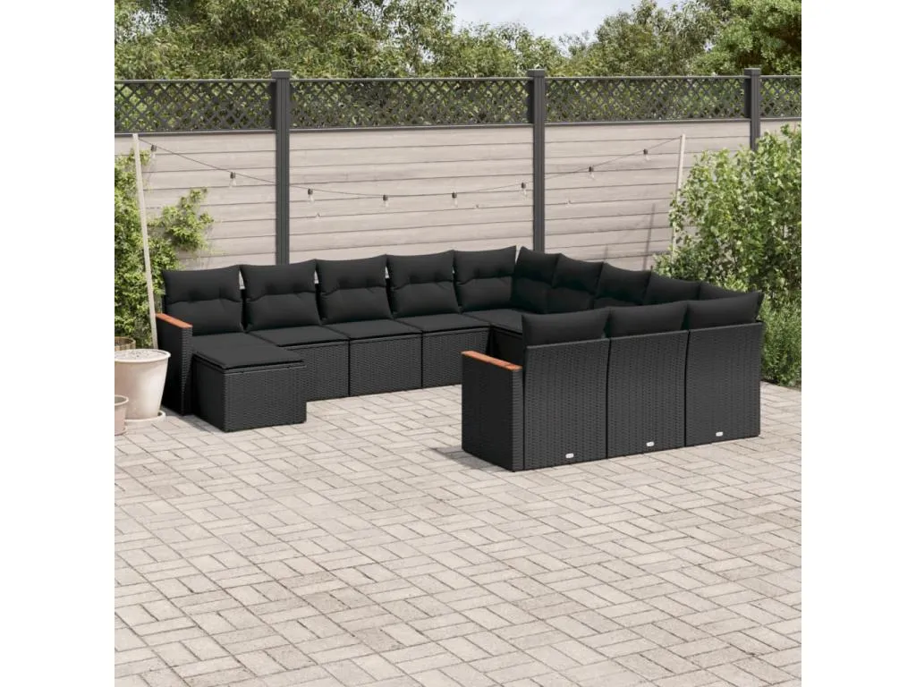 Set de sofás de jardín 12 piezas cojines ratán sintético negro 95027CVVW