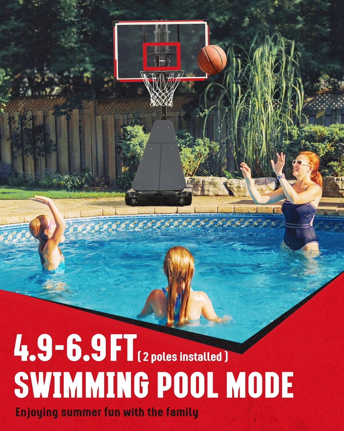Seray Basketball Hoop with 4.8-10 feet Height Adjustable for Kids/Adults, Portable Basketball Goal with 44 inch Backboard and 2 Wheels for Outdoor/Indoor Sports - Image 16