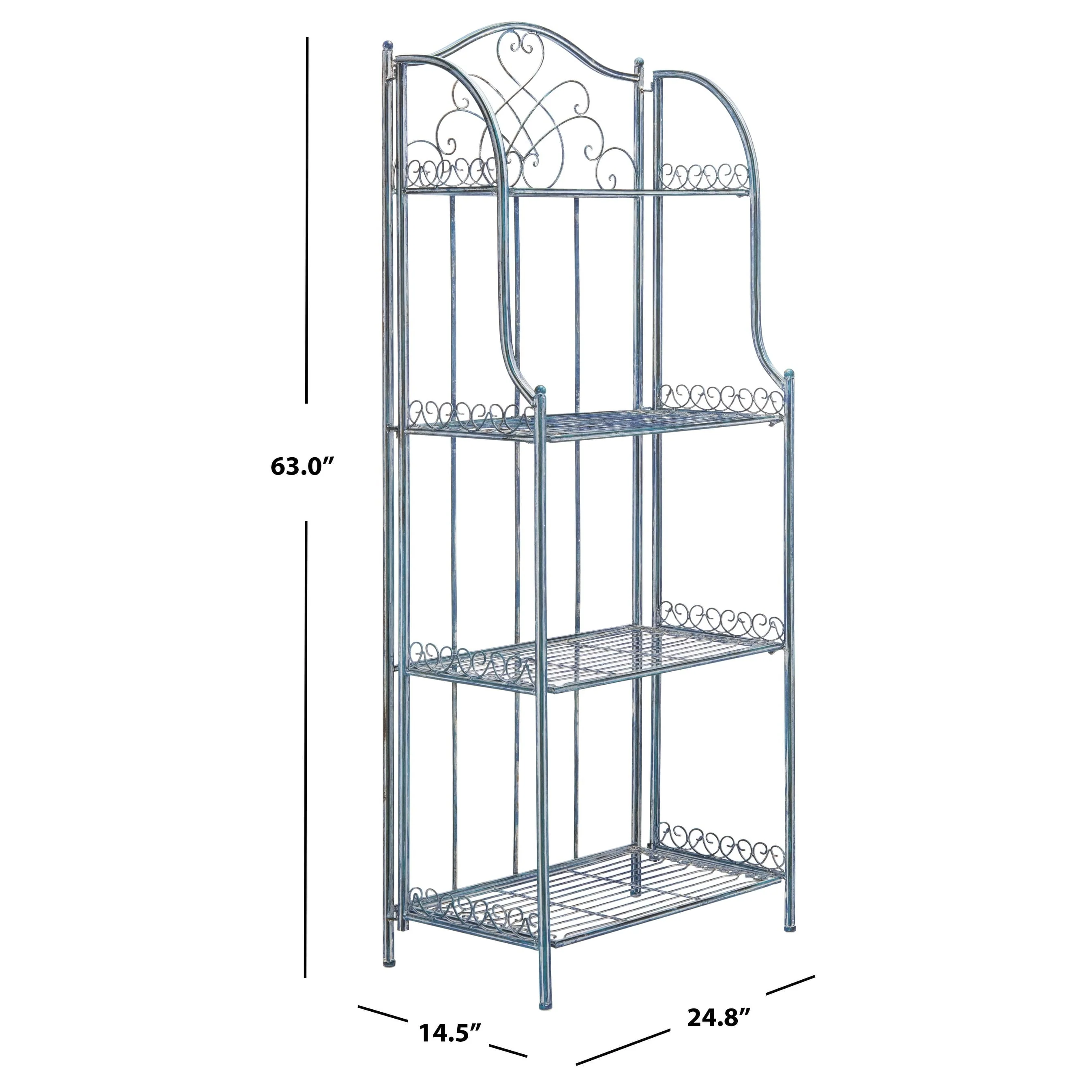 Safavieh Amaris Victorian Wrought Iron 4-Tier Outdoor Bakers Rack. - 25 in. W x 15 in. D x 63 in. H Antique Blue - Image 5