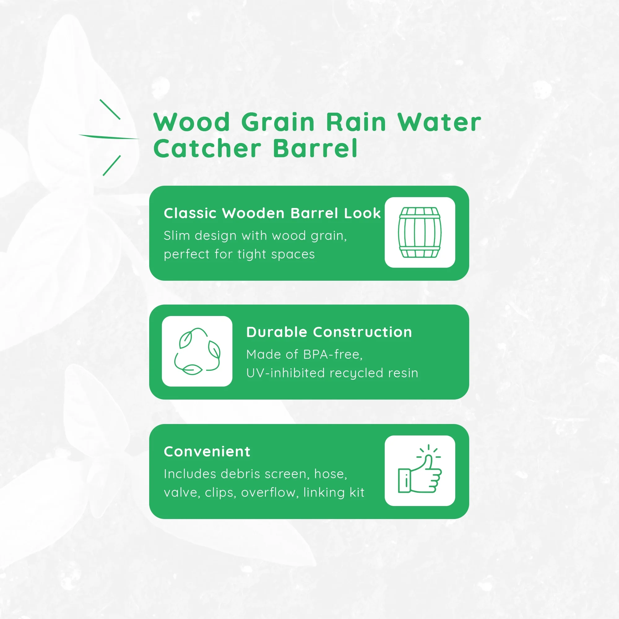 FCMP Outdoor WG4000-GRY Home Outdoor Wood Grain Rain Water Catcher Barrel - Image 14