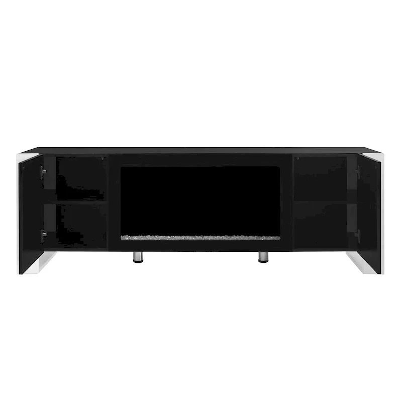 Contemporary Black 68.1" TV Stand with Fireplace and 2 Spacious Cabinets for TVs Up to 78"