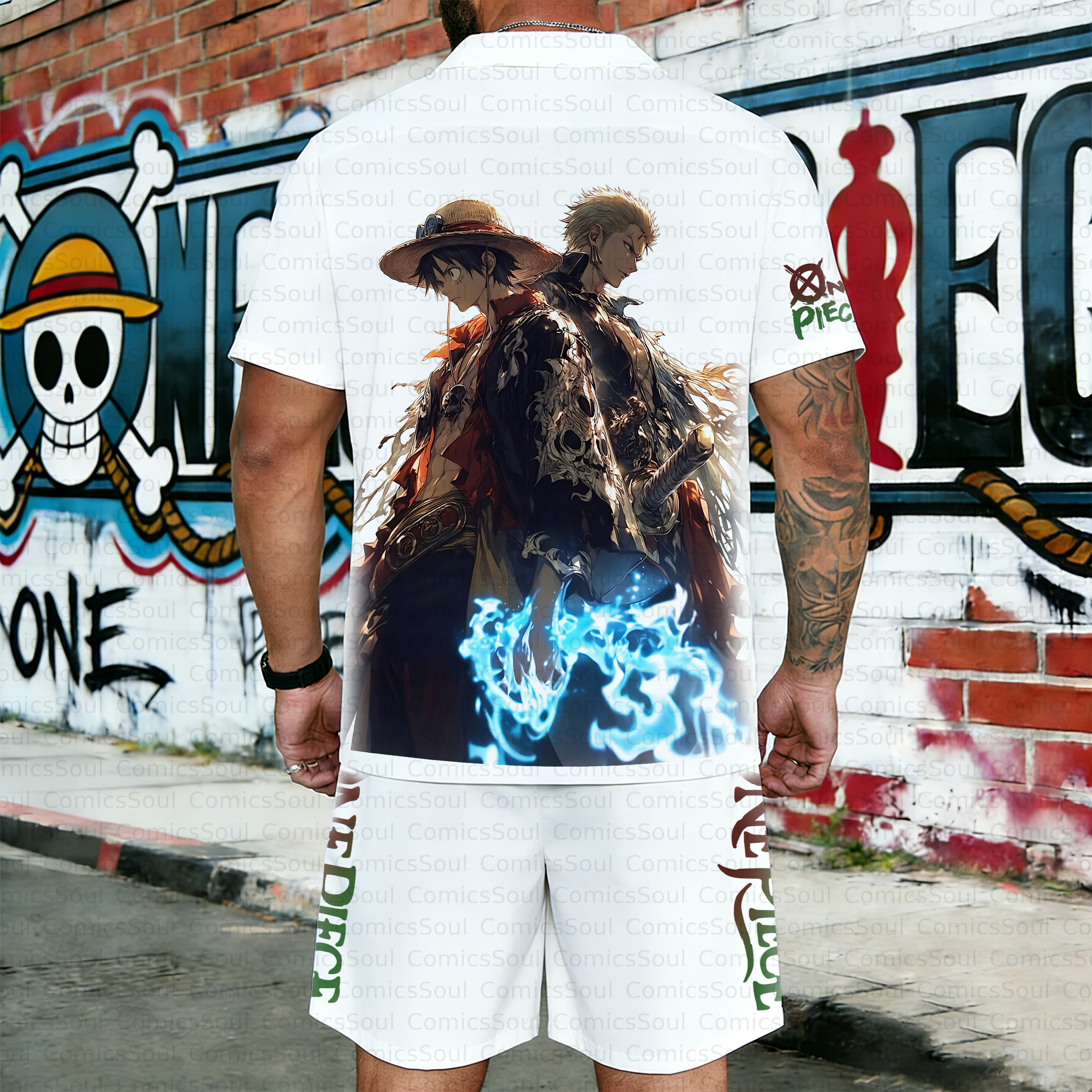 Unisex Anime Inspired Vintage Short-sleeved Shirt Set