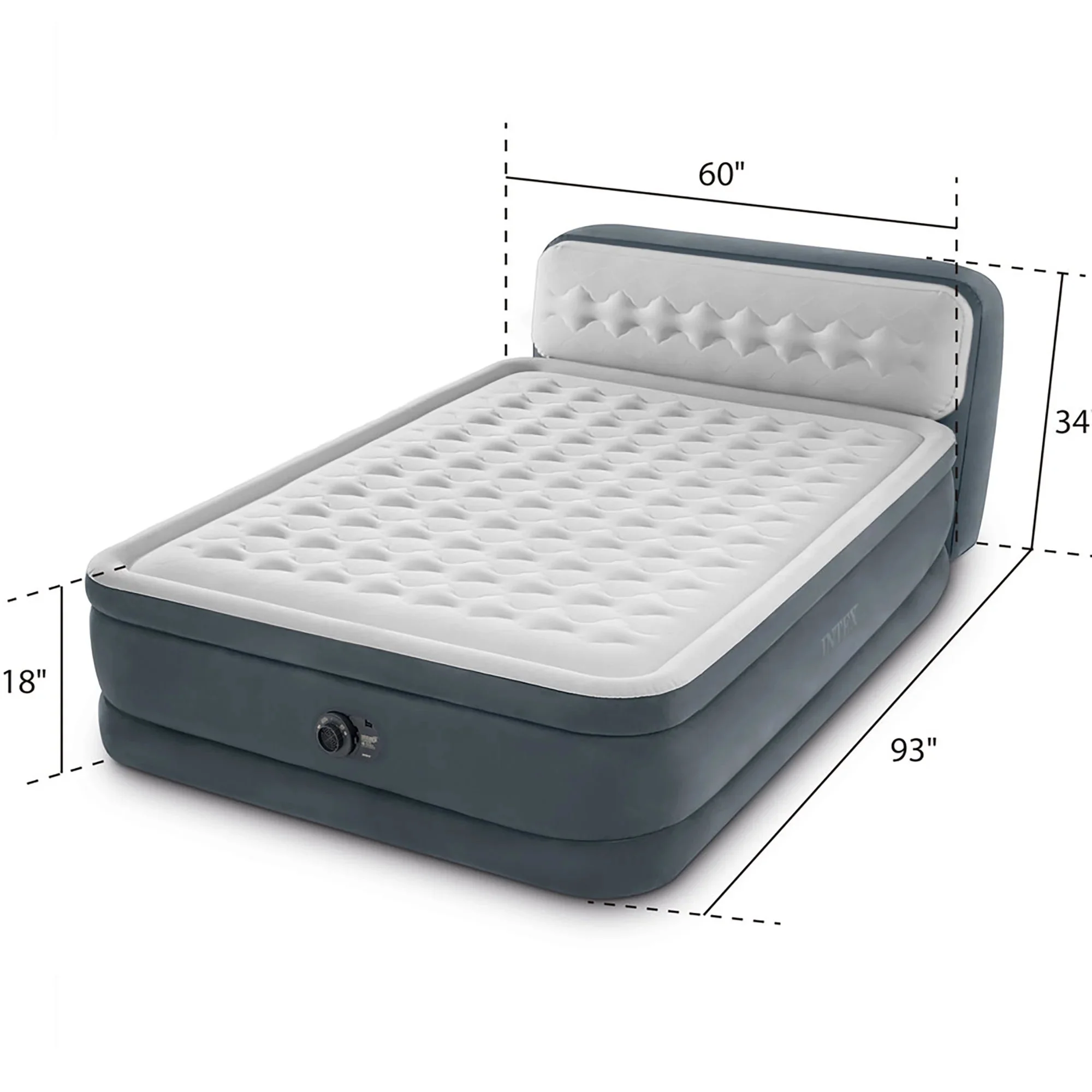 Intex Dura-Beam Deluxe Ultra Plush Headboard Queen Airbed, Gray, 18in, Built-In Pump - 64447ED - Image 2 Intex Dura-Beam Deluxe Ultra Plush Headboard Queen Airbed, Gray, 18in, Built-In Pump - 64447ED - Image 2