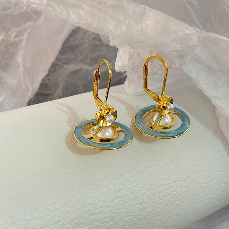 Vivienne Westwood Enamel Saturn Pearl Earrings - Original Replica Club