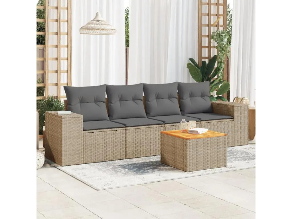Juego de sofás jardín con cojines 5 pzas ratán sintético beige nmtg68952
