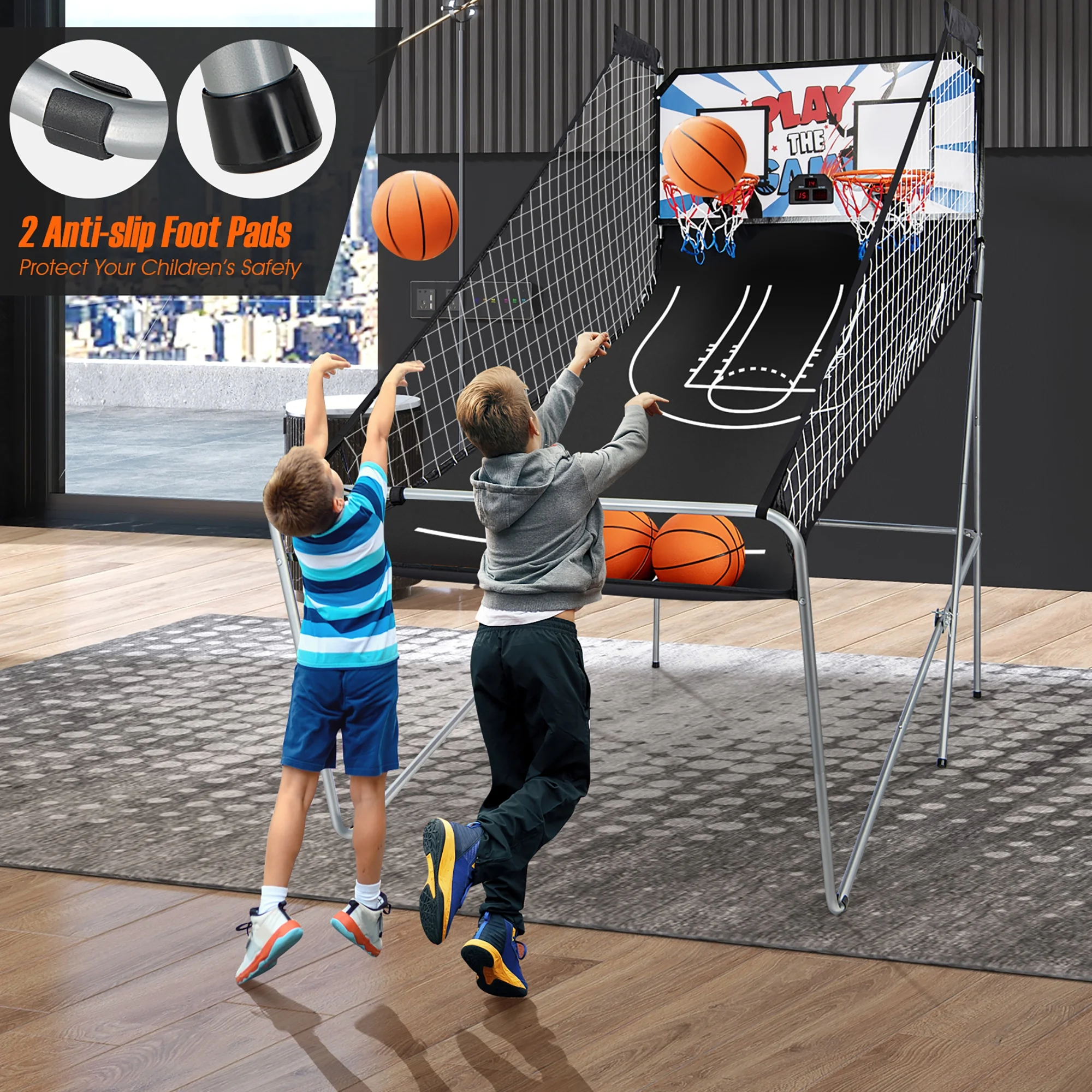 Costway Dual LED Electronic Shot Basketball Arcade Game with 8 Game Modes 4 Balls Foldable Grey - Image 10