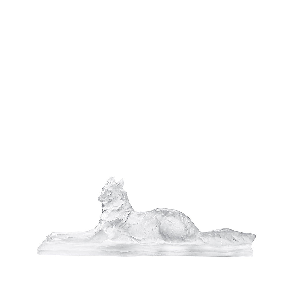 LOUP D'ÉGYPTE COUCHÉ REMBRANDT BUGATTI BY LALIQUE 2014 - CRISTAL INCOLORE, TECHNIQUE DE LA CIRE PERDUE