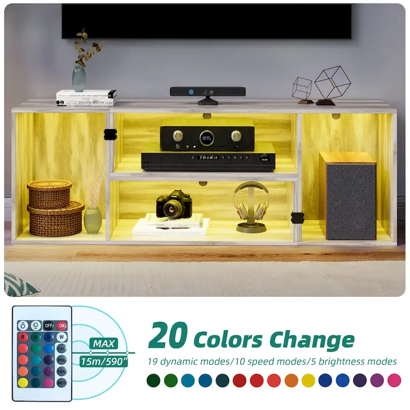 Modern Modular TV Stand with LED Lighting & Open Storage