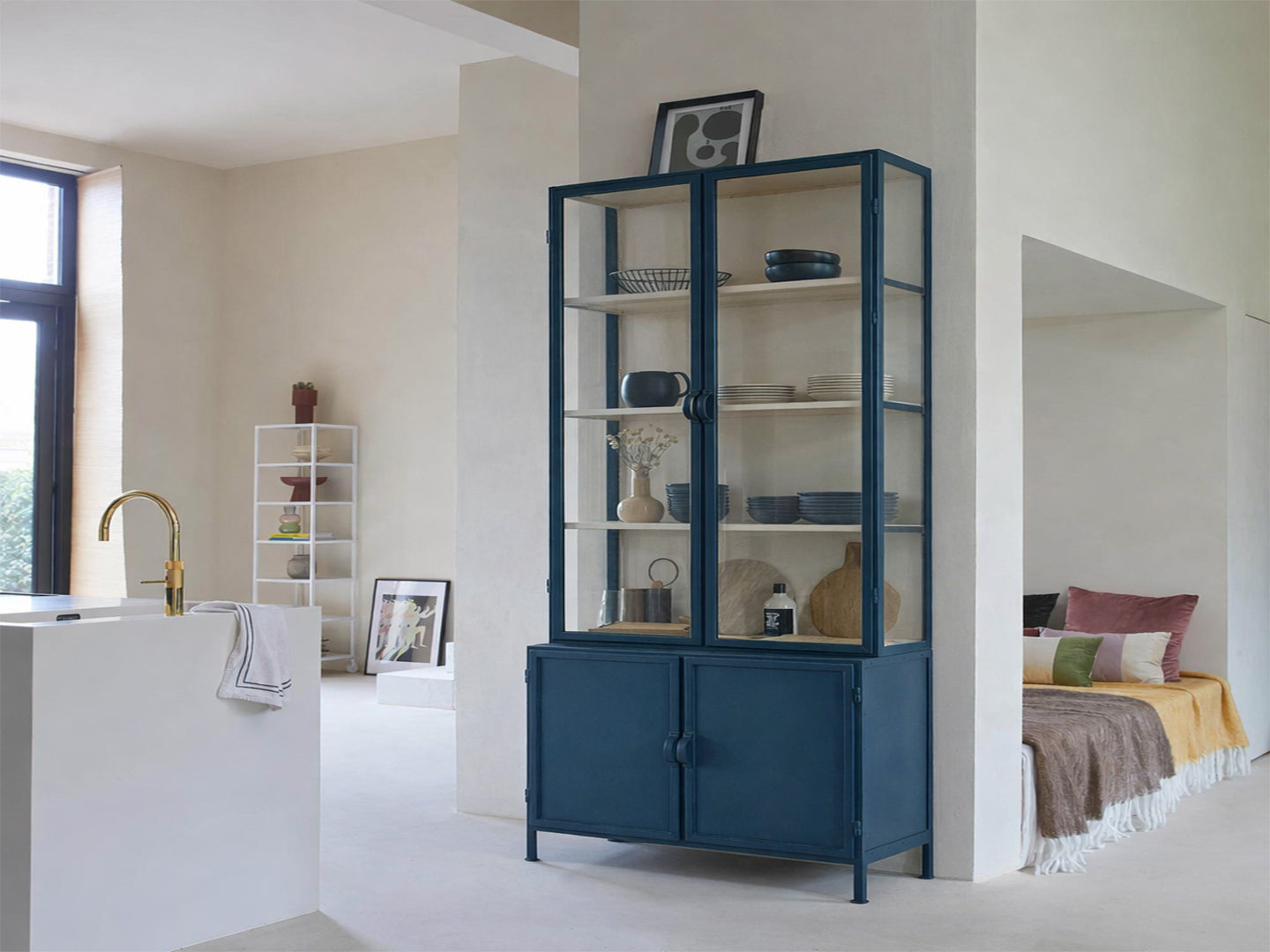 New Routz Detroit Vitrinekast B 95 cm - Blauw / Zand