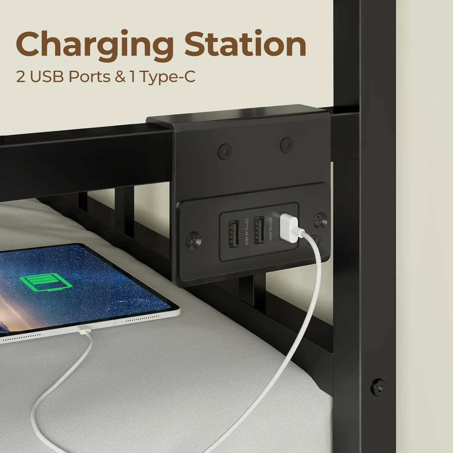 Rolanstar Daybed with Charging Station and LED Lights Height Adjustable Twin Daybed