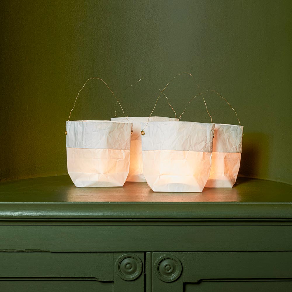 Set de 4 lanternes en papier - Blanc et or