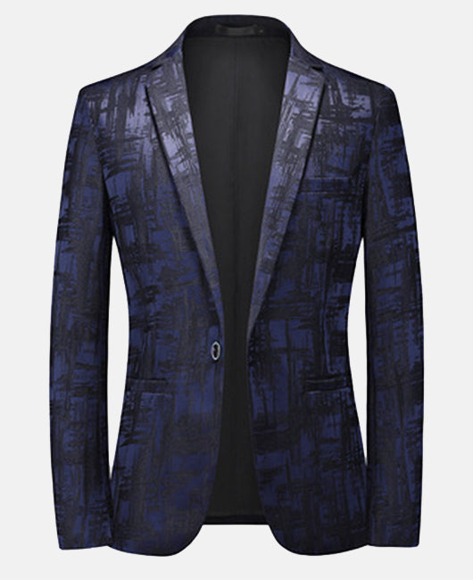 Elegant Graffiti Print Lapel Collar One Button Blazer
