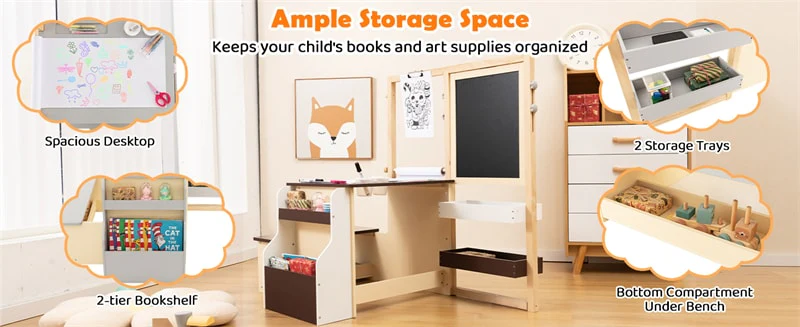 Eletriclife Kids Wooden Art Center Easel with Adjustable Double-Sided Blackboard & Whiteboard
