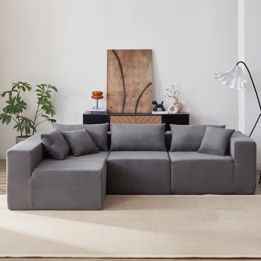 104-Inch Corduroy Modular L Shaped Sectional Sofa,Luxury Floor Couch Set,Upholstered Indoor Furniture,Foam-Filled Compressed Sofa for Living Room,Bedroom,4 PC Free Combination ? - Image 20