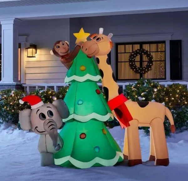 WAYFAIR Christmas-6 Ft Inflatable Giraffe And Elephant With Tree Scene