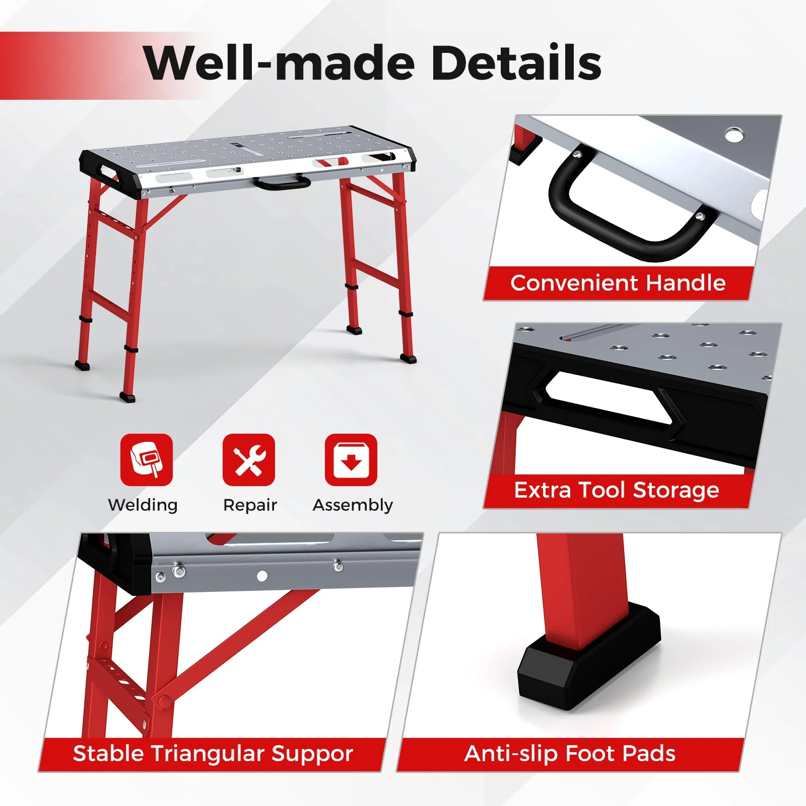 Eletriclife 42 Inches x 21 Inches Welding Table with Adjustable Height and 2 Bar Clamps