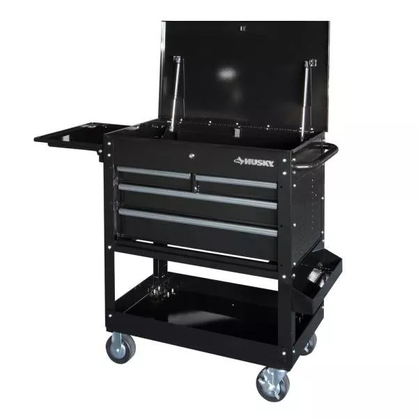 33 IN 4-DRAWER MECHANICS CART WITH EXTENDED SIDE TABLE AND BOTTLE TRAY