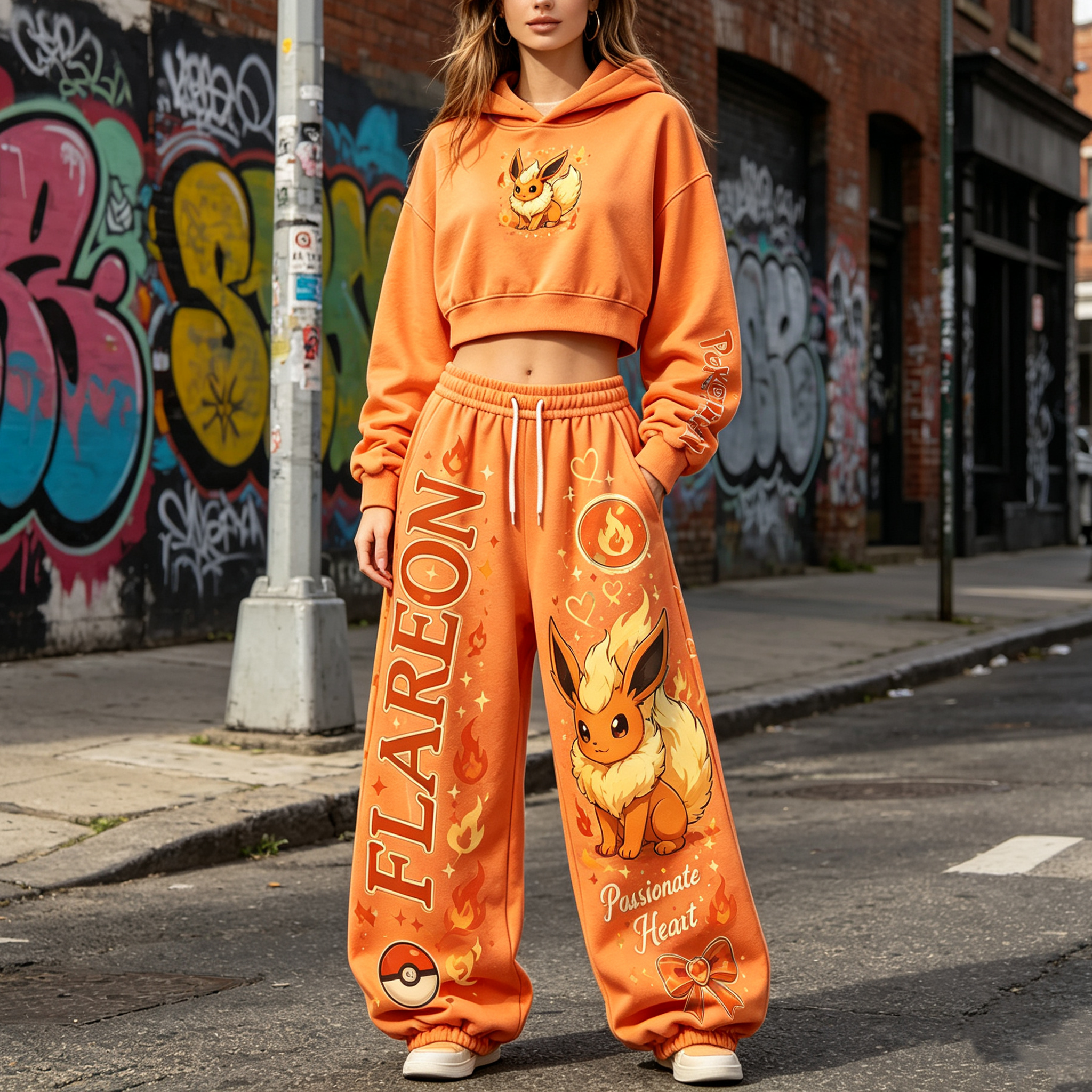 Pokémon Cropped Long Sleeve Hoodie & High Waist Jogger Pants Two Piece TeeThreads Sustain the Scene with Custom Apparel
