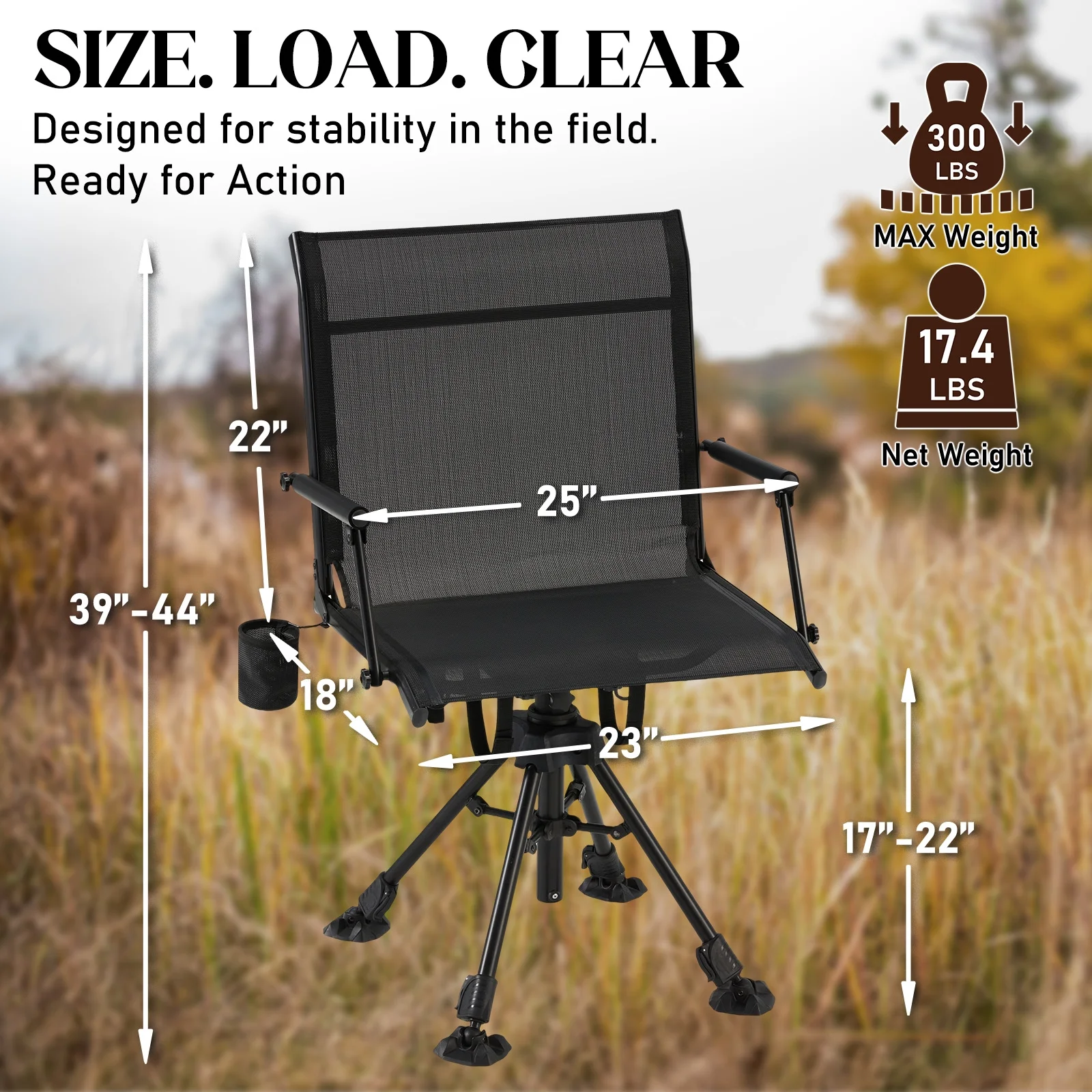 Danrelax 360- Silent Camo Hunting Blind Chair, Armrests, Side Pouch, Telescopic Legs - Image 47