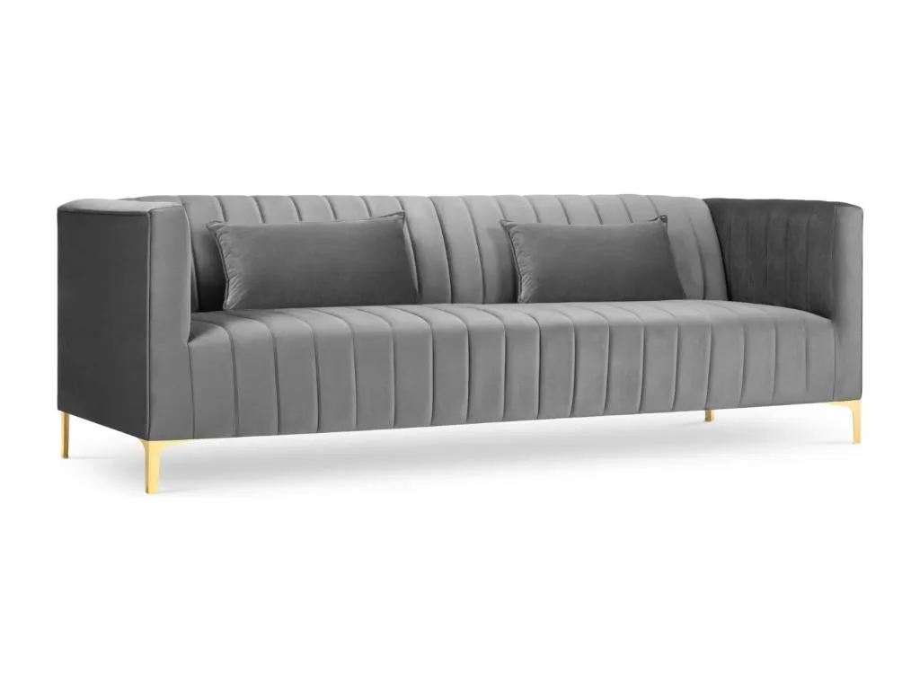 Sofá Nidovia de 3 plazas en terciopelo gris claro 220x85x74 cm. lxo3742966