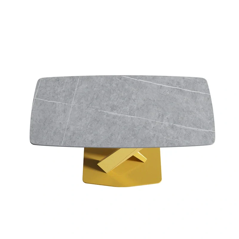 63-Inch Contemporary Dining Table with Slate Stone Surface and Metal Legs, Marble Finish
