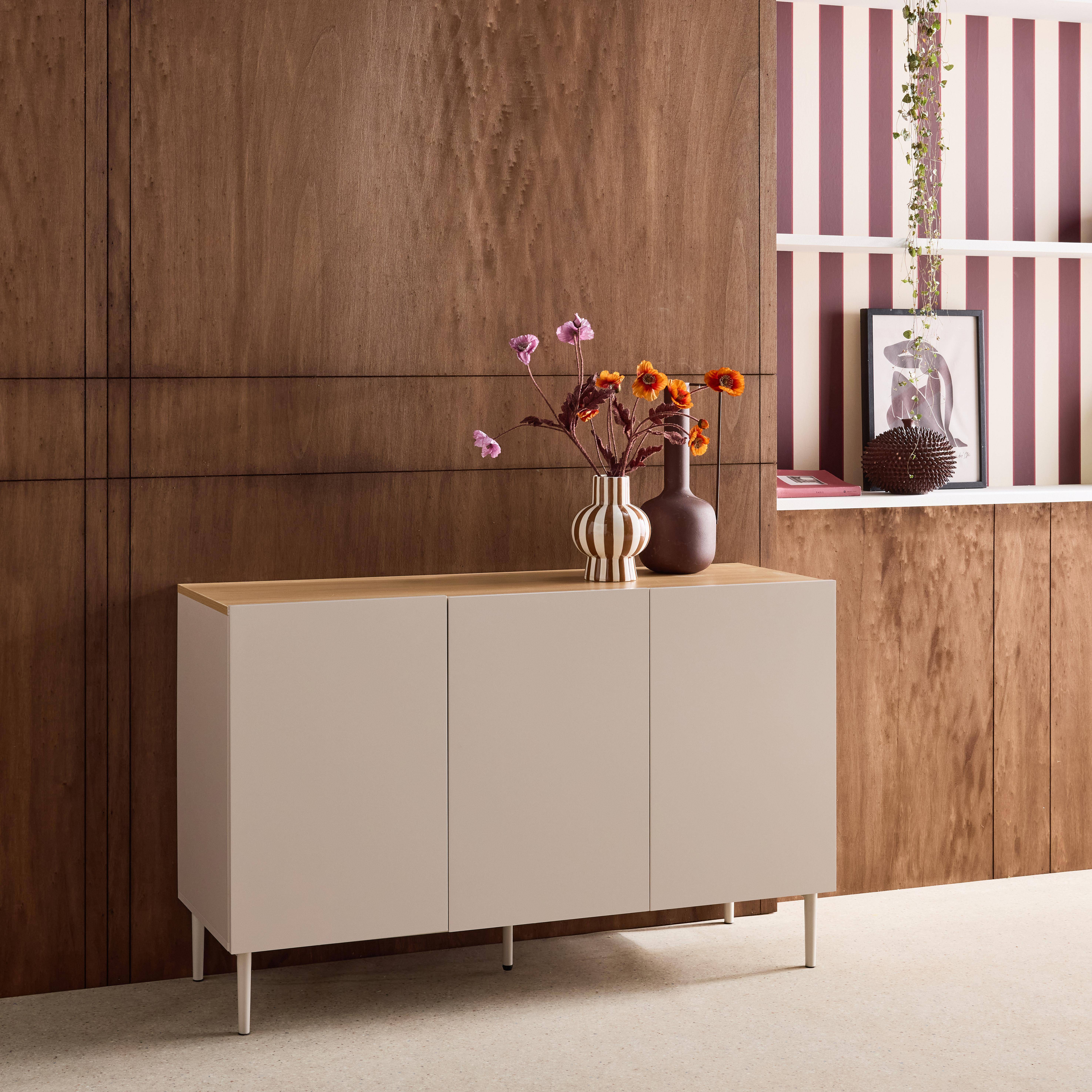 Ashton - Aparador de metal y decoración de madera 3 puertas 120cm