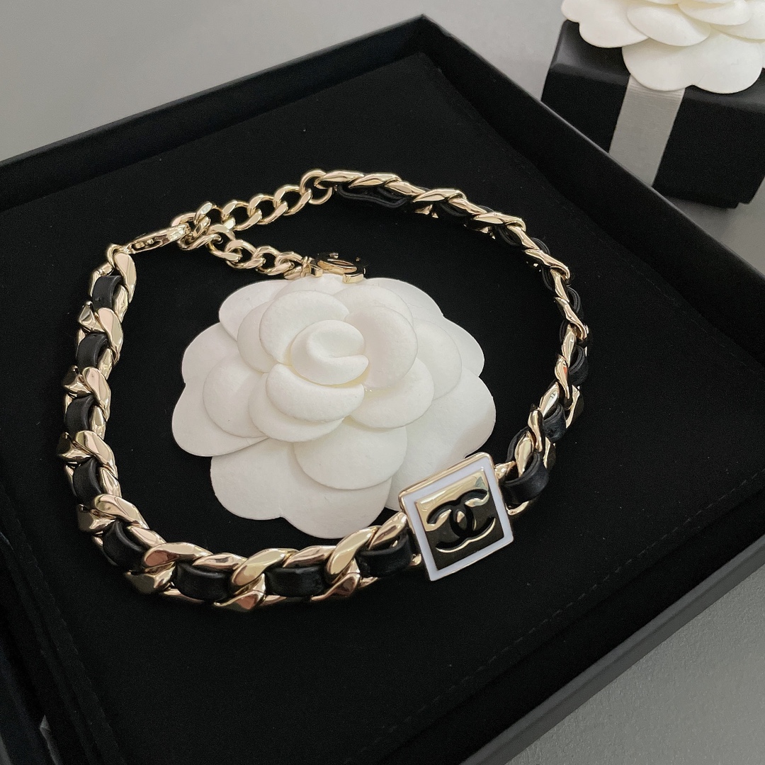 Chanel Leather Gold Chain Bracelet Choker Necklace - Original Replica Club