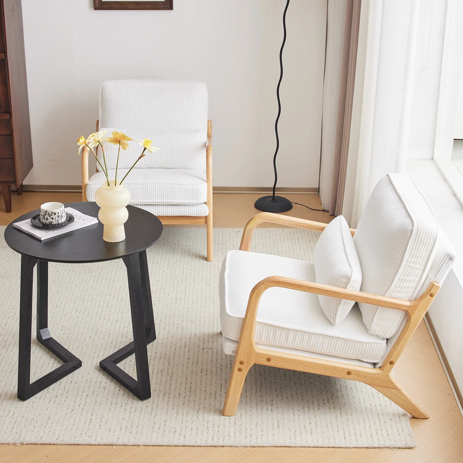 Ktaxon Accent Chair Corduroy Upholstered Armchair, Reading Club Chair with Pillow and Solid Wood Frame for Living Room Bedroom Furniture Off White - Image 156