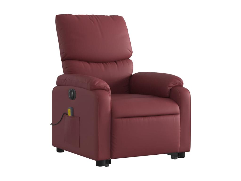 Sillón de masaje elevable eléctrico cuero artificial rojo tinto