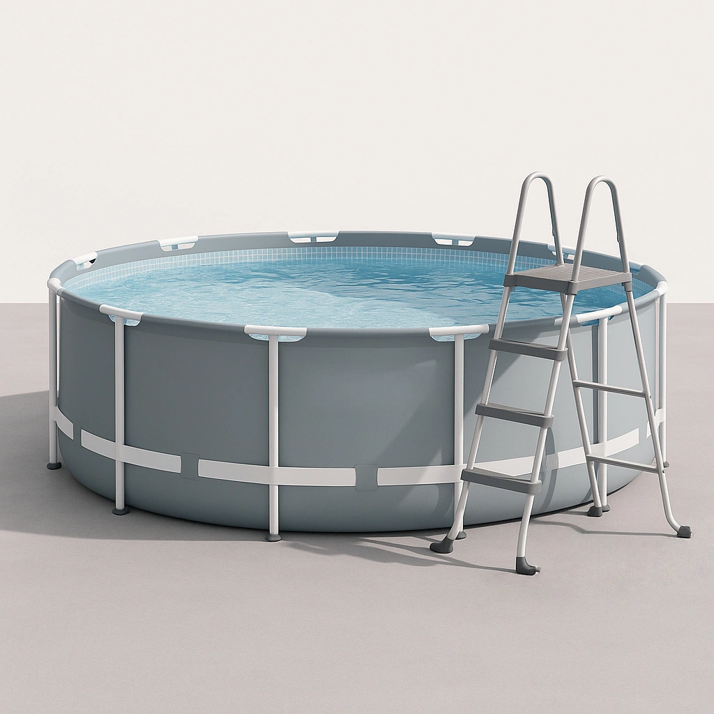Piscina elevada Piscina redonda Gris PVC/Estructura metálica Aplicación exterior Dimensiones: 366x366x100 cm